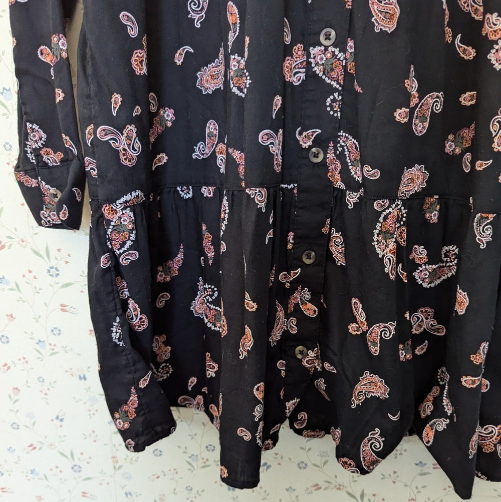 🖤 SO L Dress Dark Floral loose fit ruffle long sleeve boho whimsigoth - Picture 7 of 16